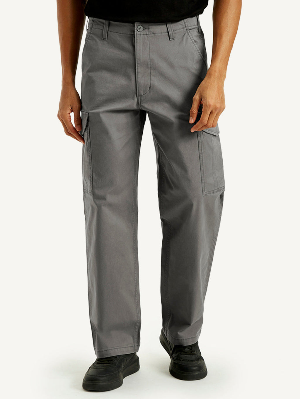 Men's Grey Baggy Fit Mid Rise Cargo Trousers