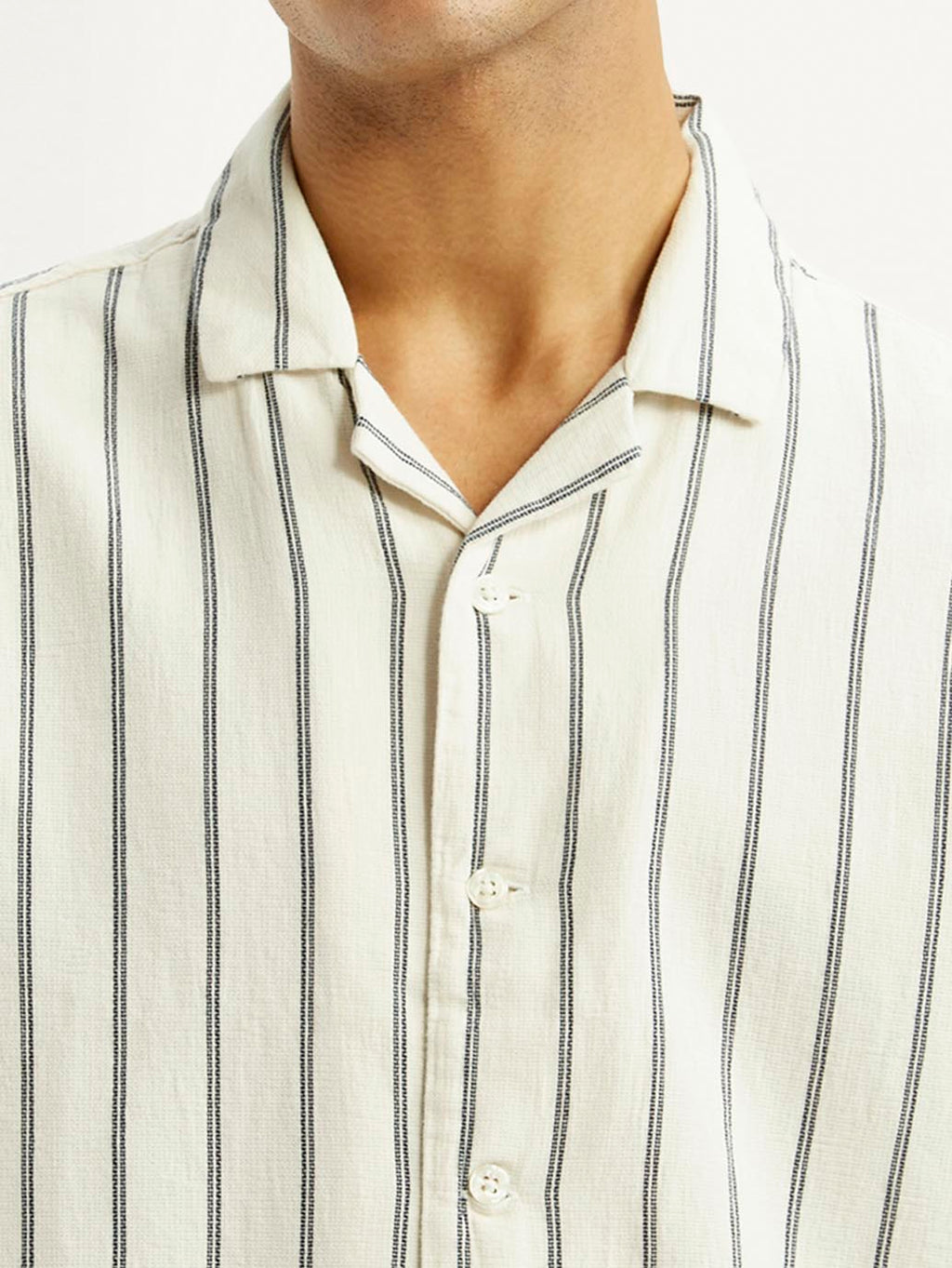 Men's Striped Off White Boxy Fit Camp Shirt