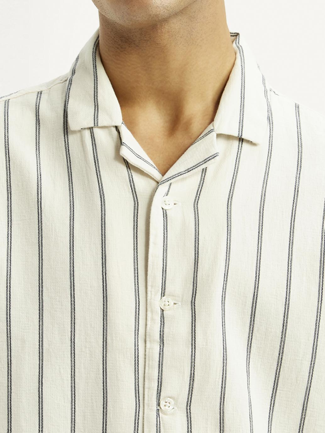 Men's Striped Off White Boxy Fit Camp Shirt