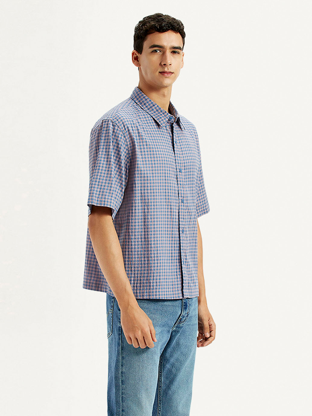 Men's Checkered Blue Boxy Shirt