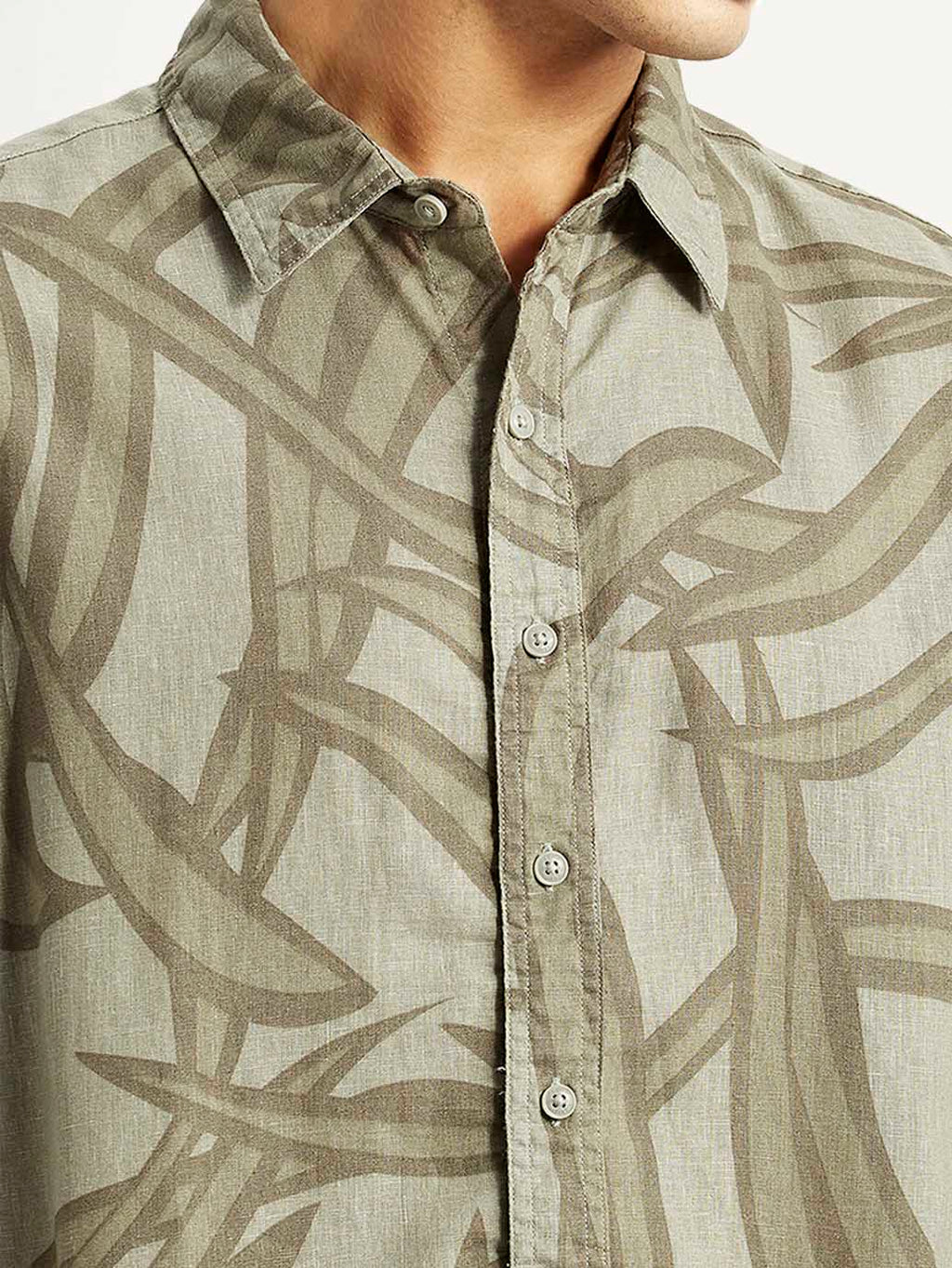 Men's Abstract Taupe Spread Collar Shirt