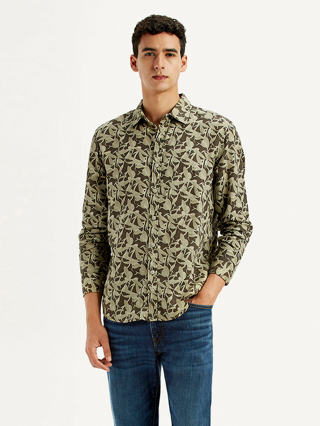 Men's Green Printed Slim Fit Shirt