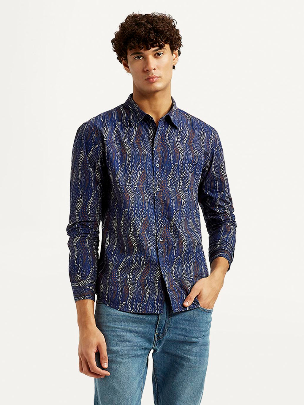 Men's Abstract Navy Slim Fit Shirt
