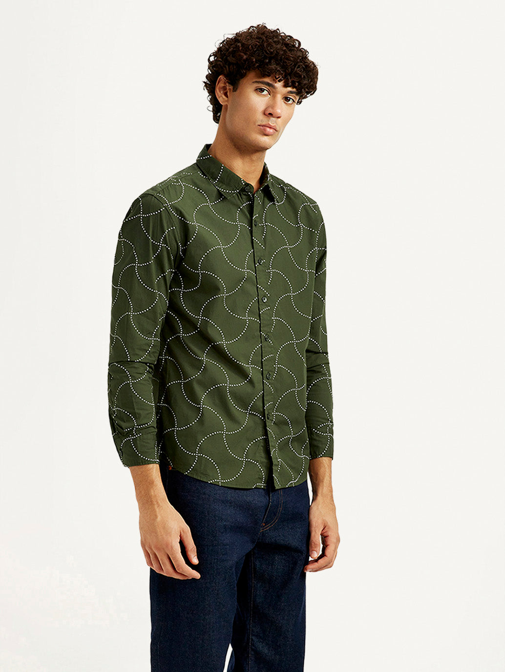 Men's Abstract Olive Slim Fit Shirt