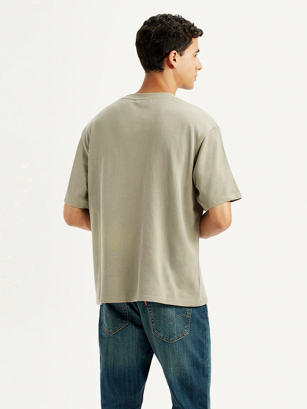 Men's Brand Logo Beige Loose Fit T-shirt