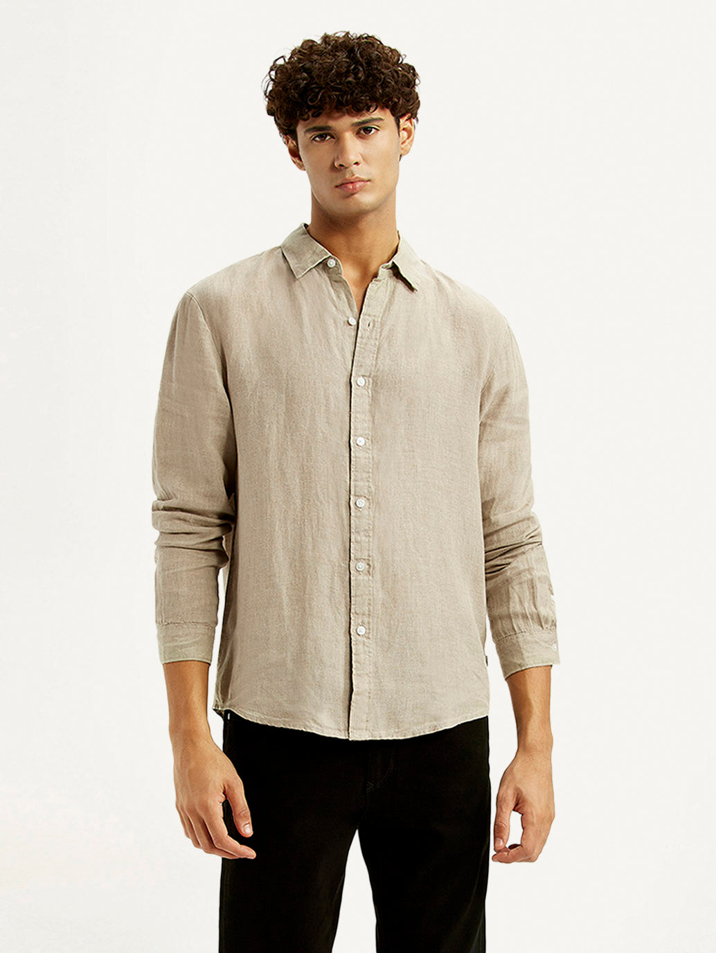 Men's Solid Beige Slim Fit Shirt