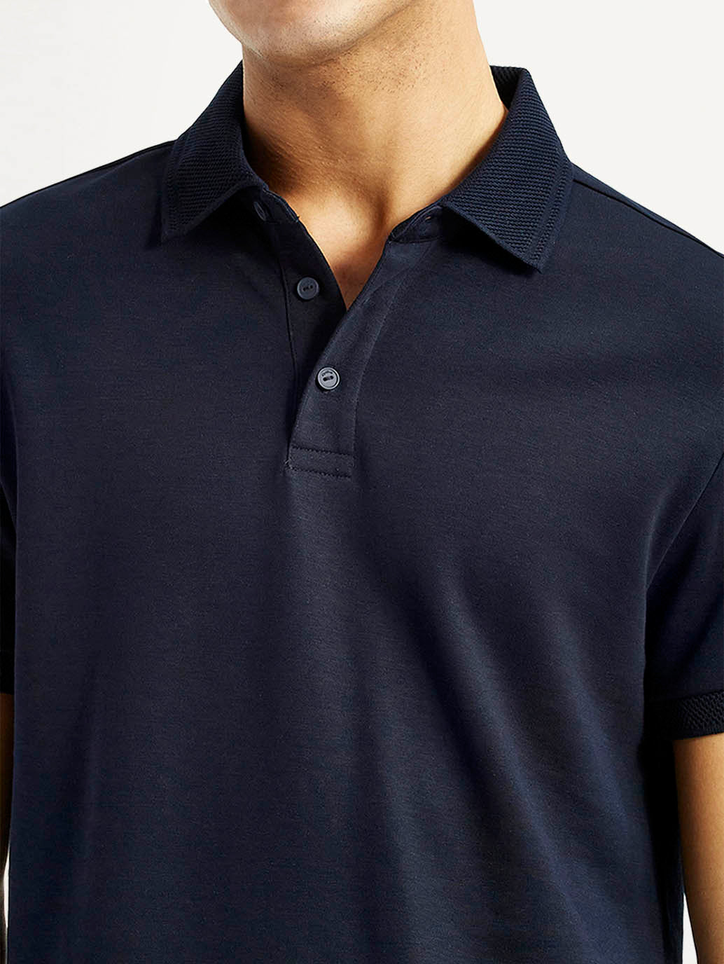 Men's Redloop Solid Navy Slim Fit Polo T-shirt