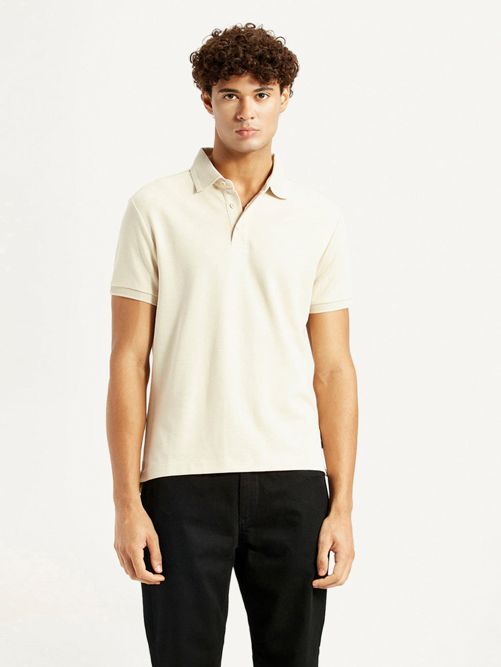 Men's Redloop Solid Cream Slim Fit Polo T-shirt