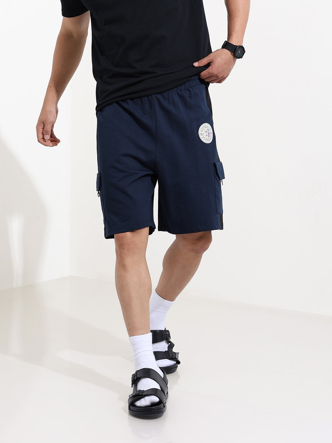 Men's Navy Blue Relaxed Fit Character Printed Shorts