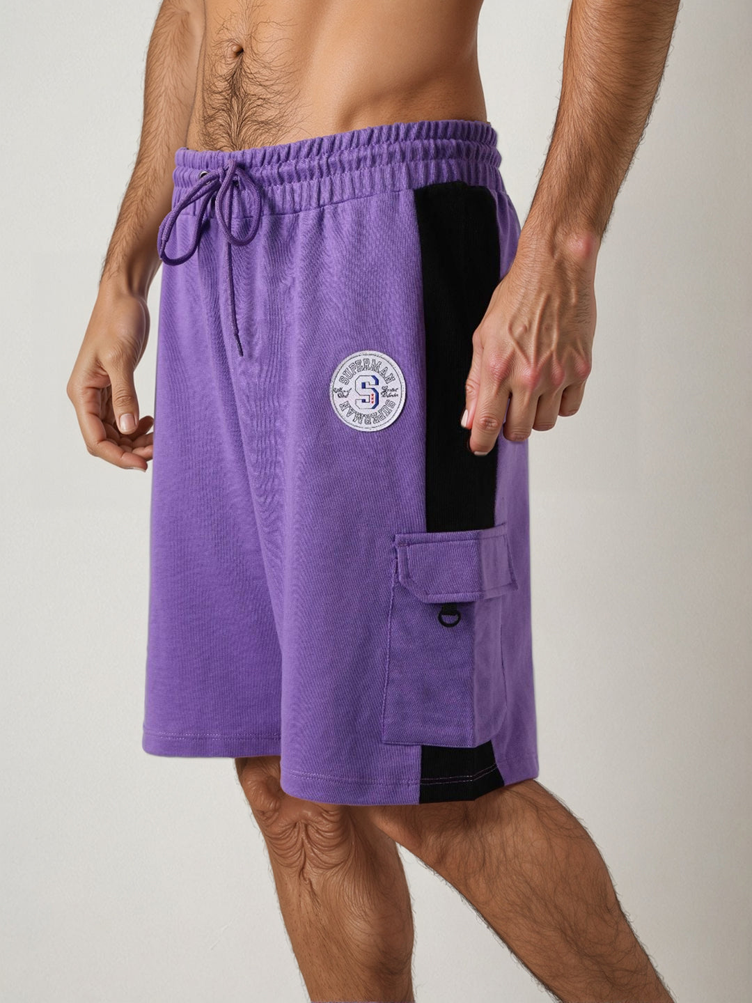 Men's Purple Relaxed Fit Character Superman Printed Shorts