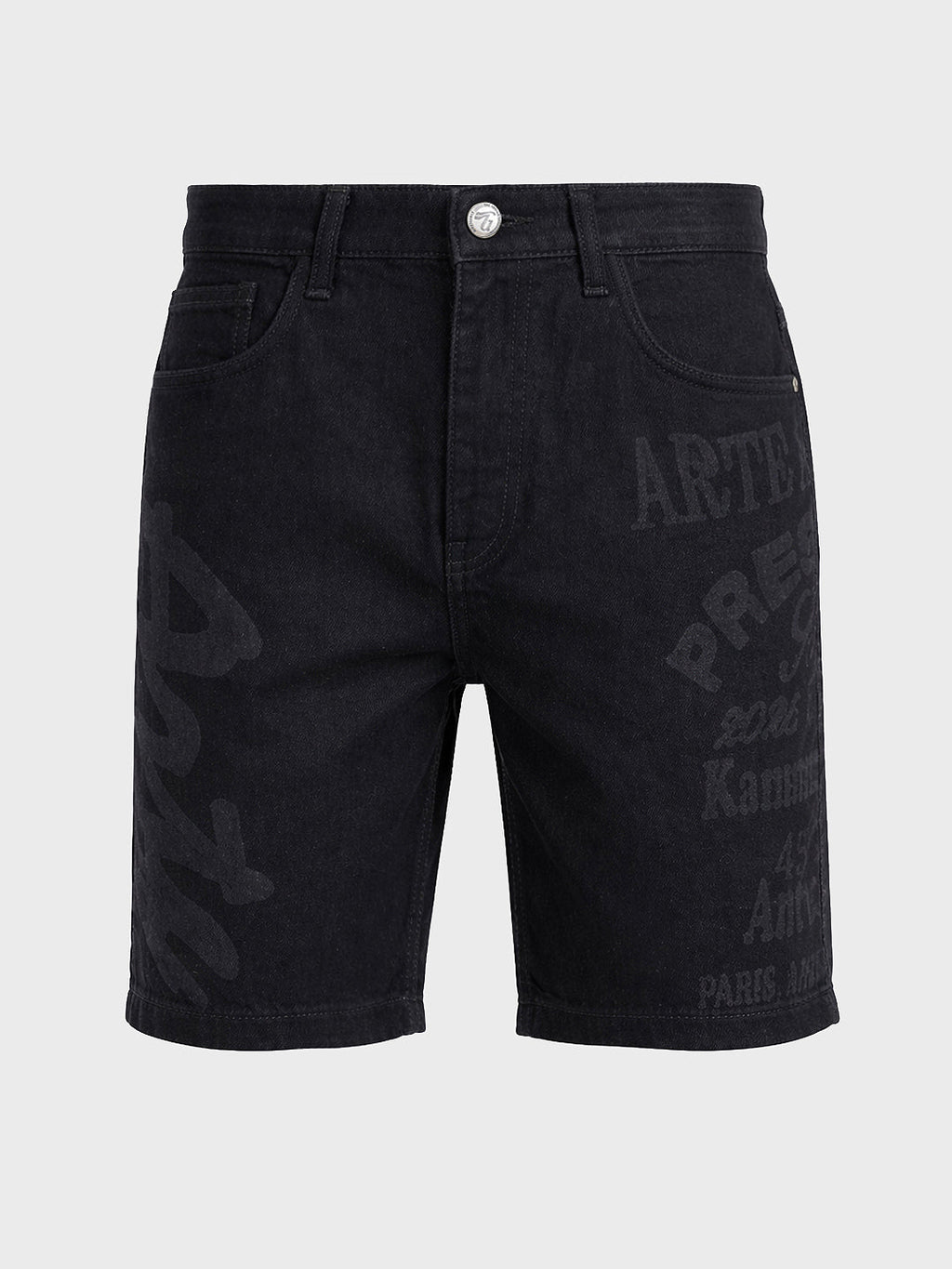 Men's Black Regular Fit Printed Retro Wear Shorts