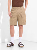 Men's Khaki Relaxed Fit Solid Utility Shorts