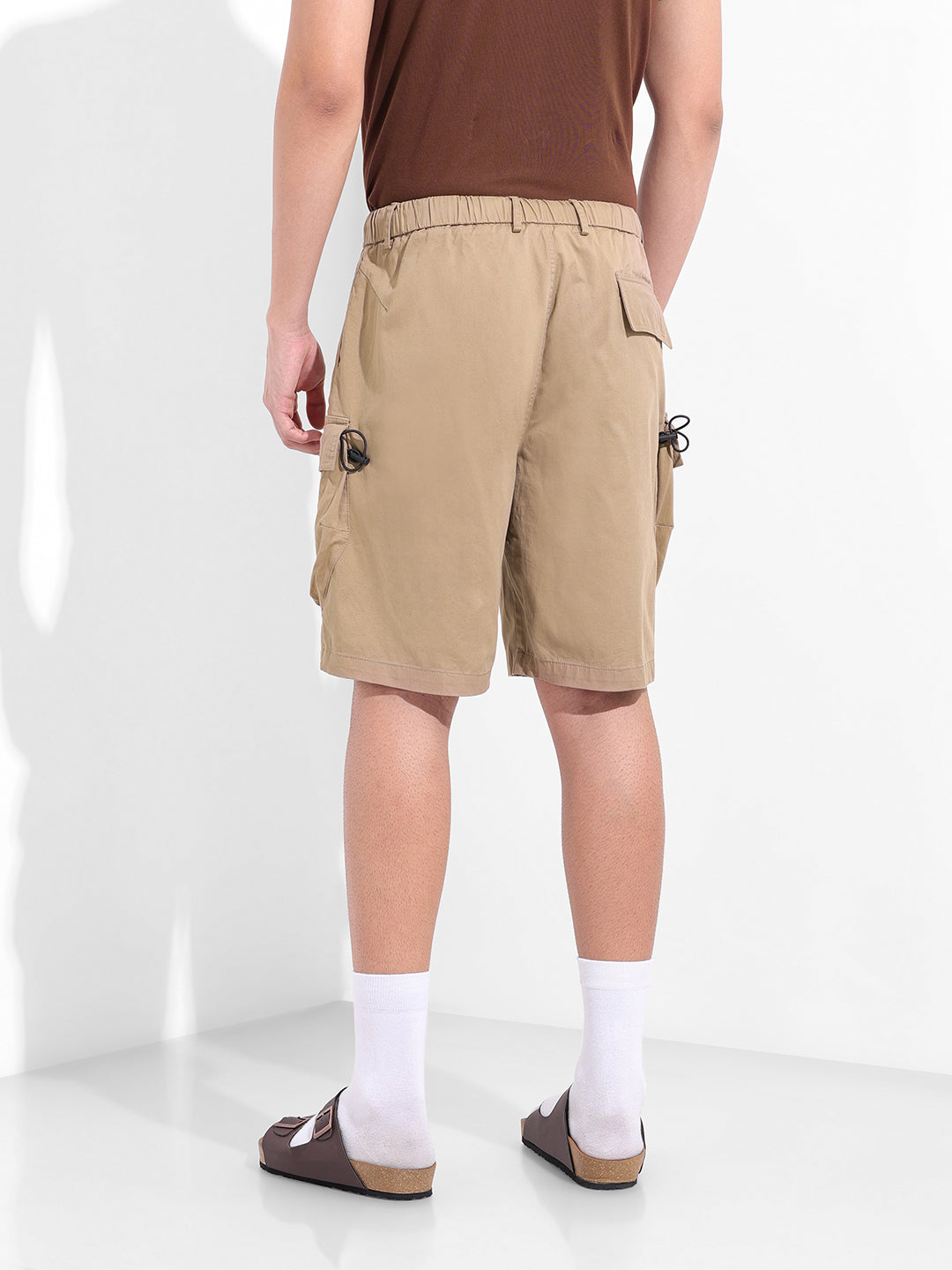 Men's Khaki Relaxed Fit Solid Utility Shorts