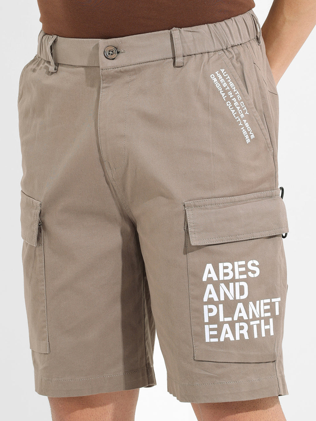 Men's Taupe Relaxed Fit Solid Utility Shorts