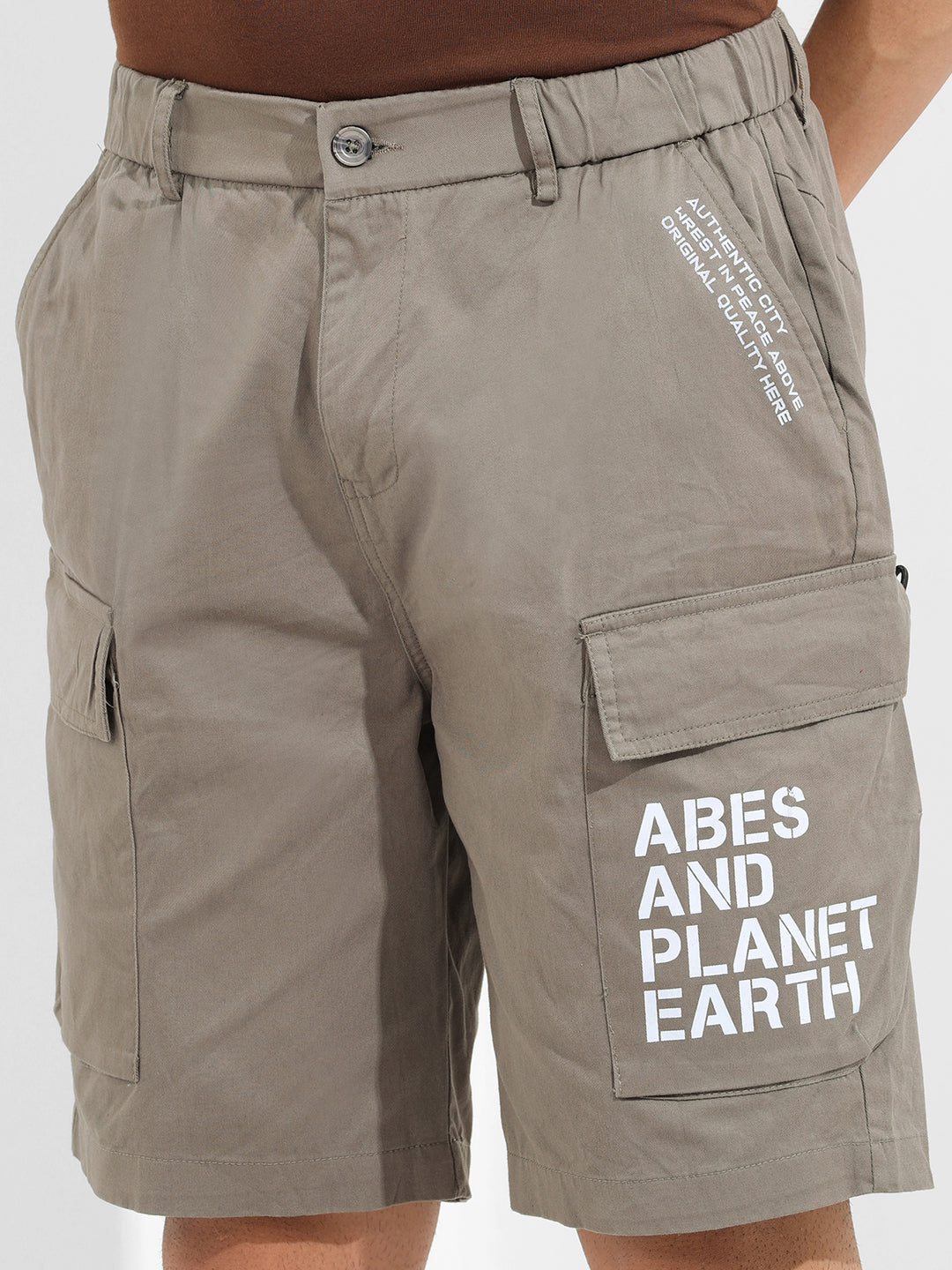 Men's Stone Grey Relaxed Fit Solid Utility Shorts