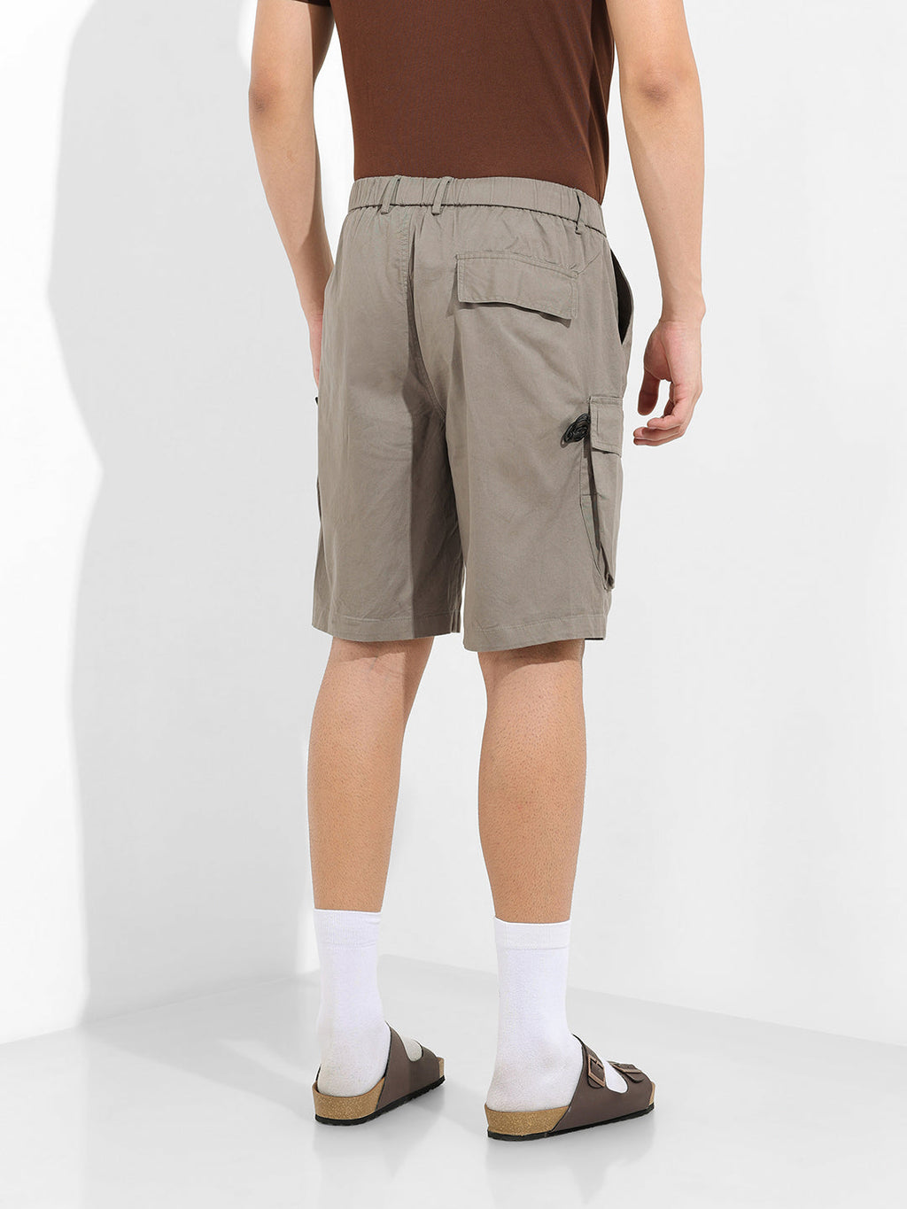 Men's Stone Grey Relaxed Fit Solid Utility Shorts