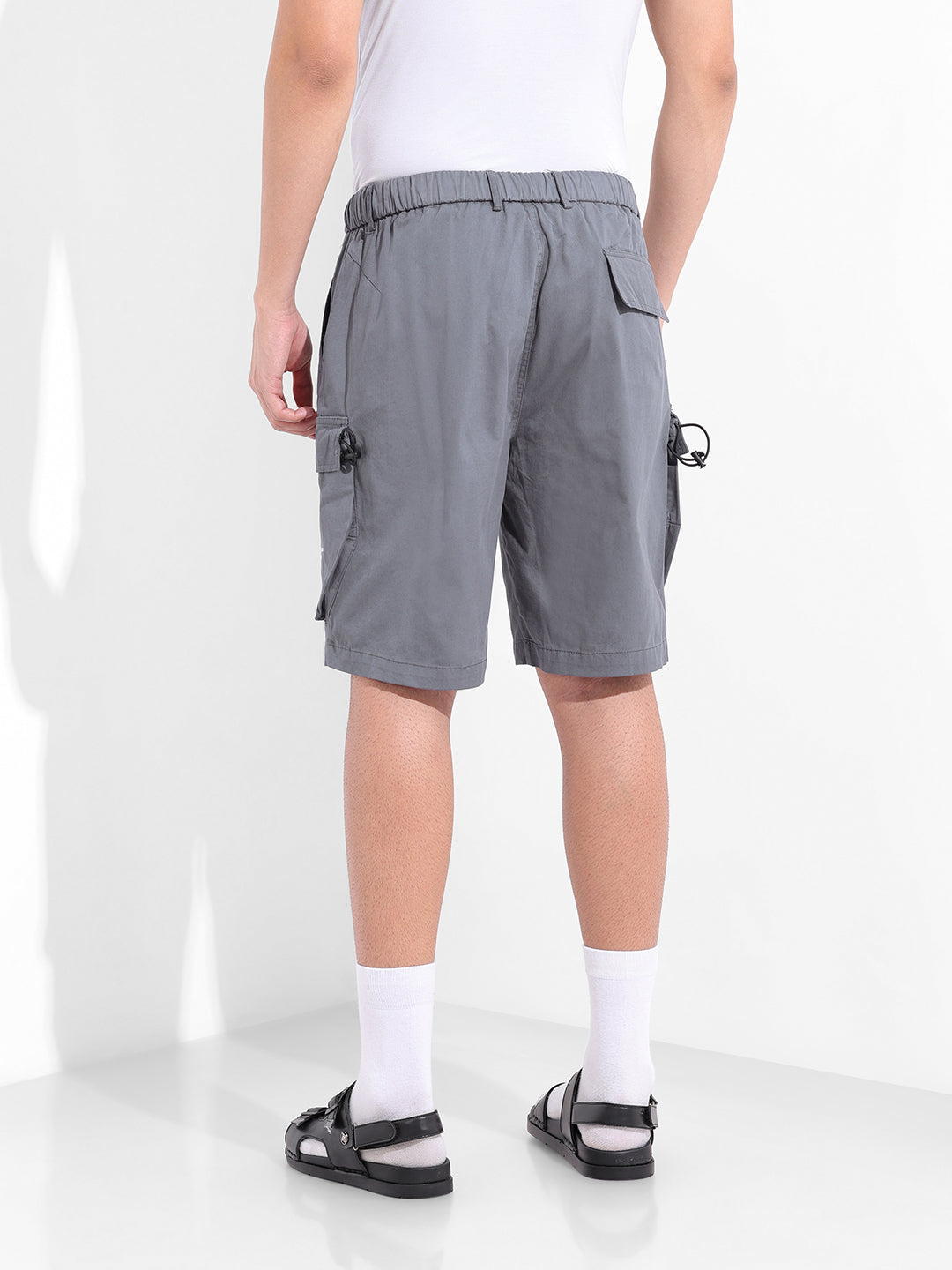 Men's Stone Blue Relaxed Fit Solid Utility Shorts