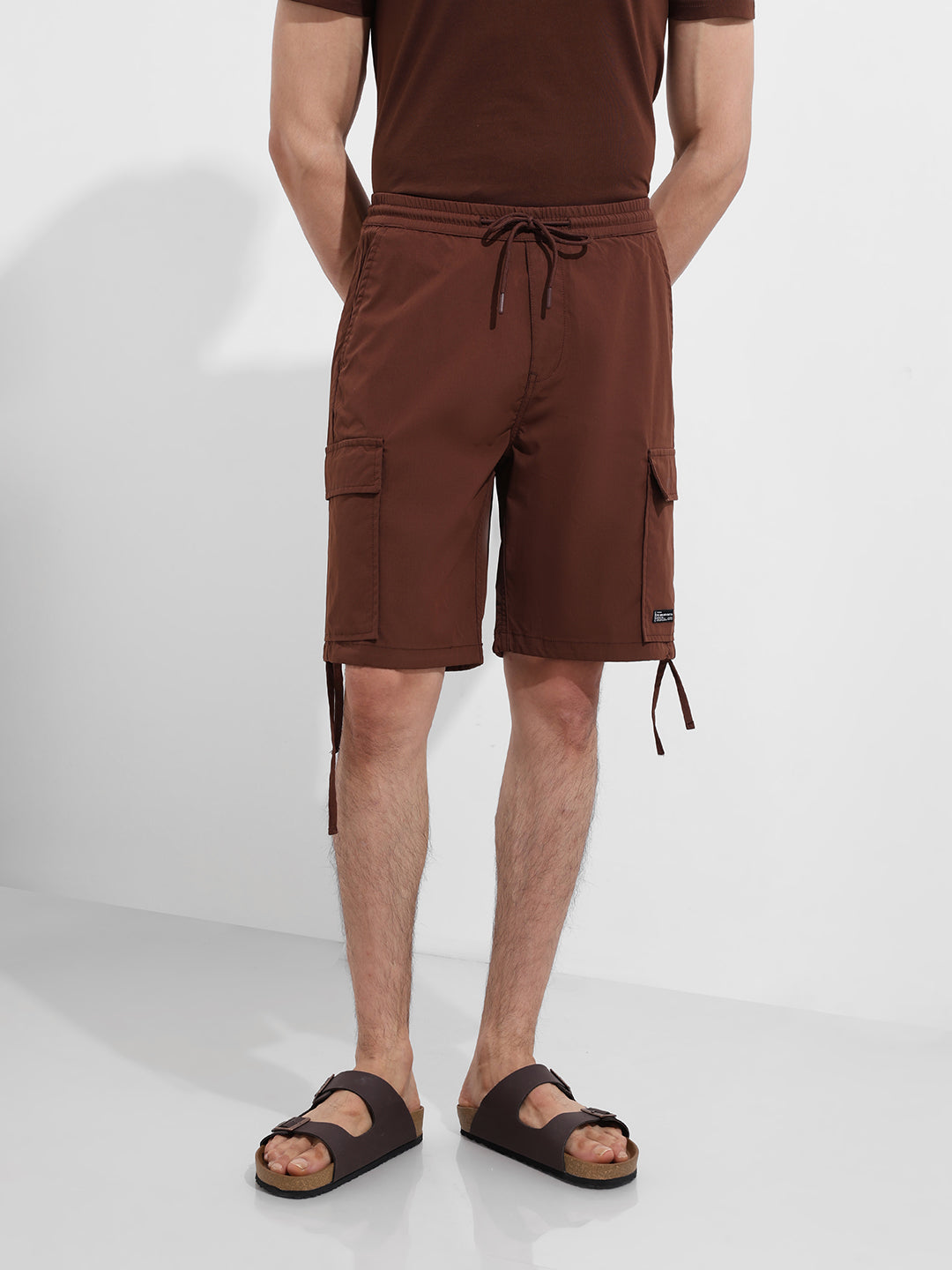 Men's Sepia Relaxed Fit Textured Utility Shorts