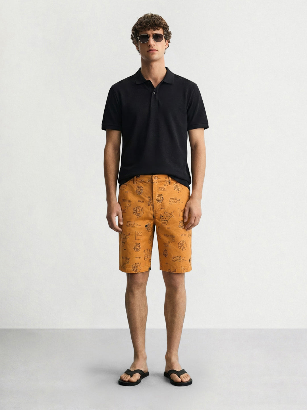 Men's Brown Slim Fit Printed Casual Shorts
