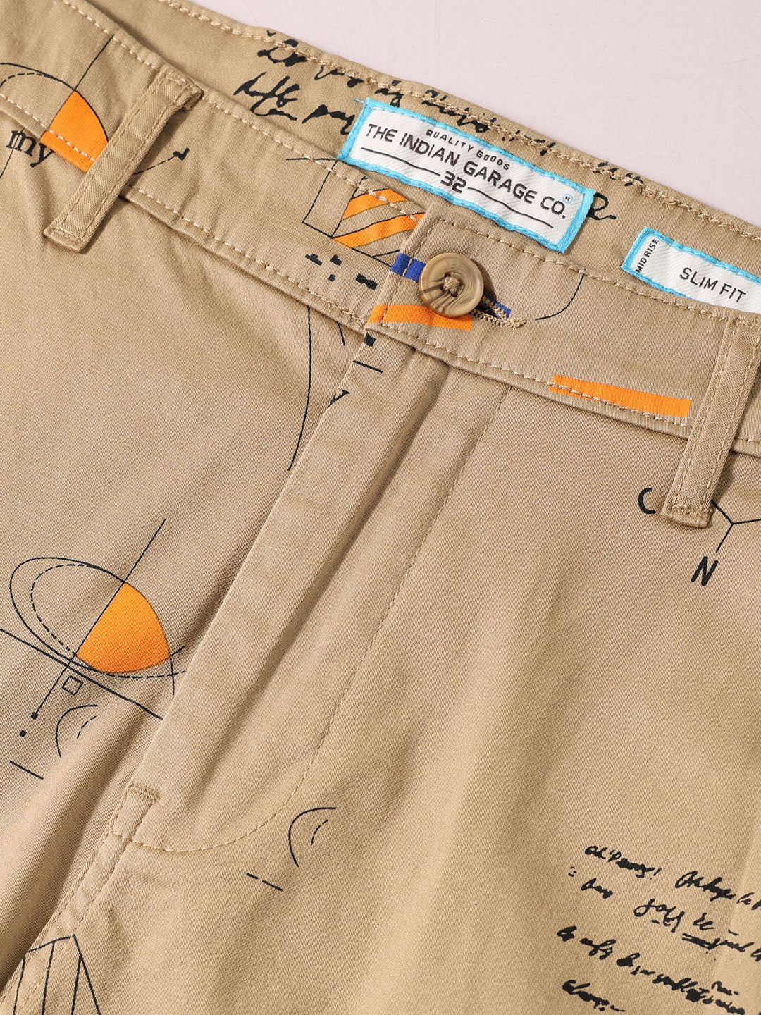 Men's Beige Slim Fit Printed Casual Shorts