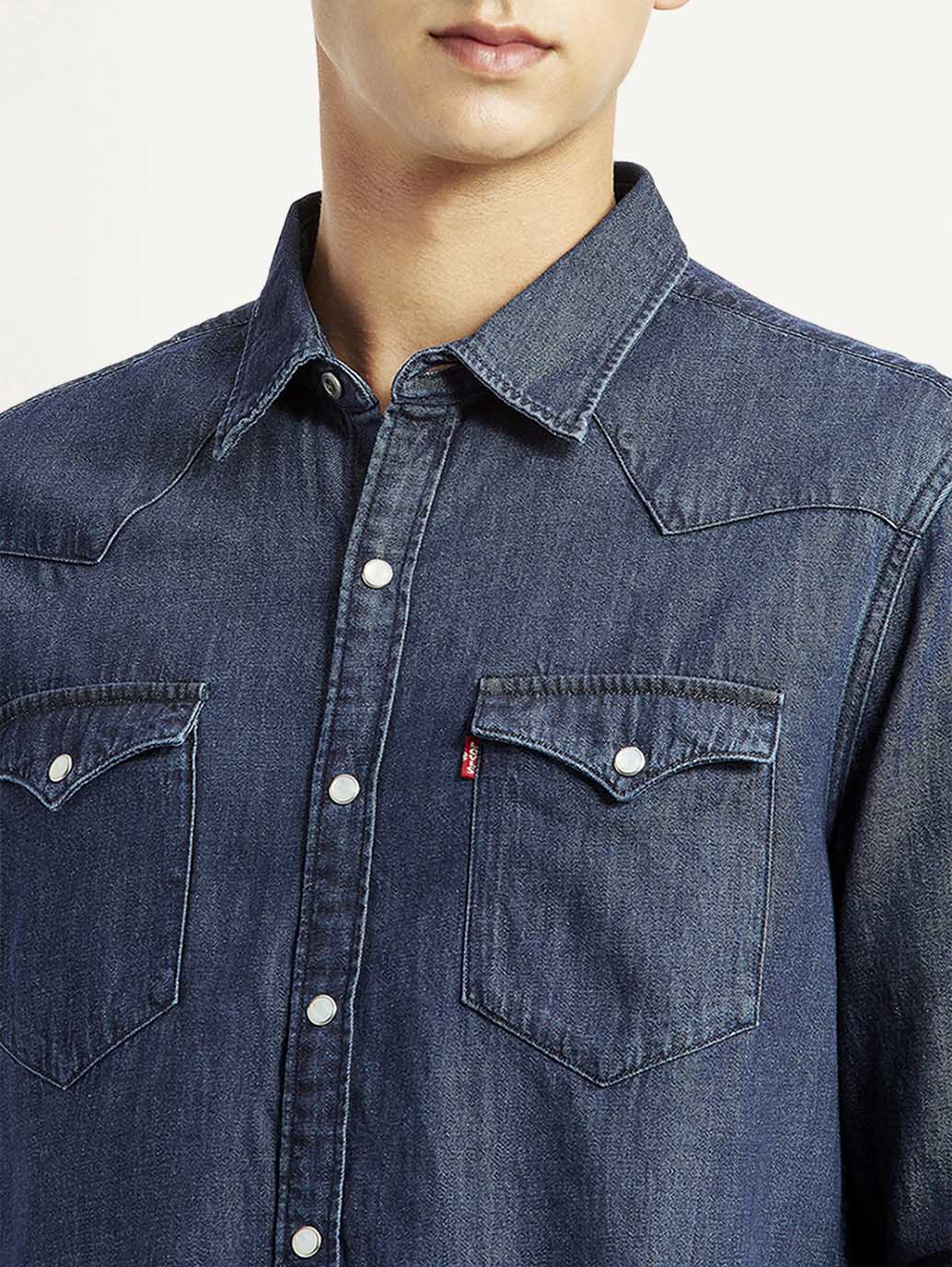 Men's Solid Indigo Slim Fit Shirt
