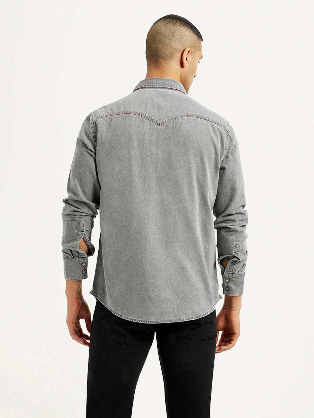 Men's Solid Grey Slim Fit Denim Shirt