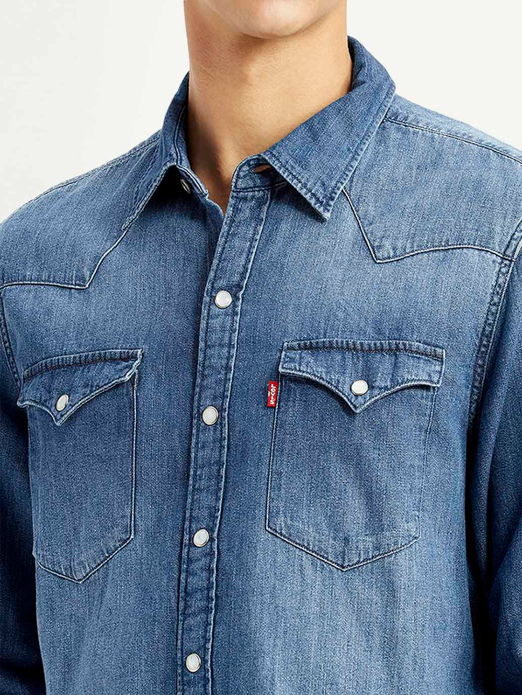 Men's Solid Blue Slim Fit Denim Shirt
