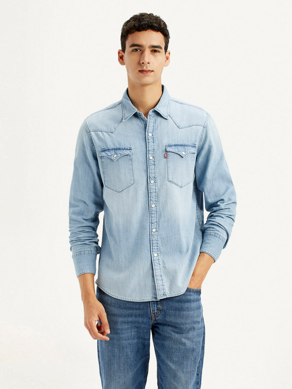 Men's Solid Light Blue Slim Fit Denim Shirt
