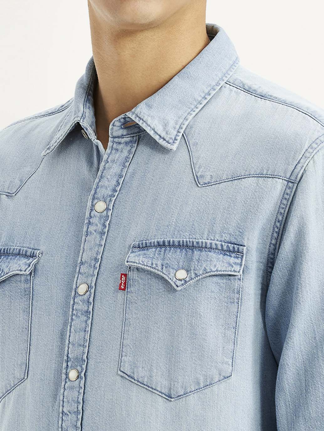 Men's Solid Light Blue Slim Fit Denim Shirt