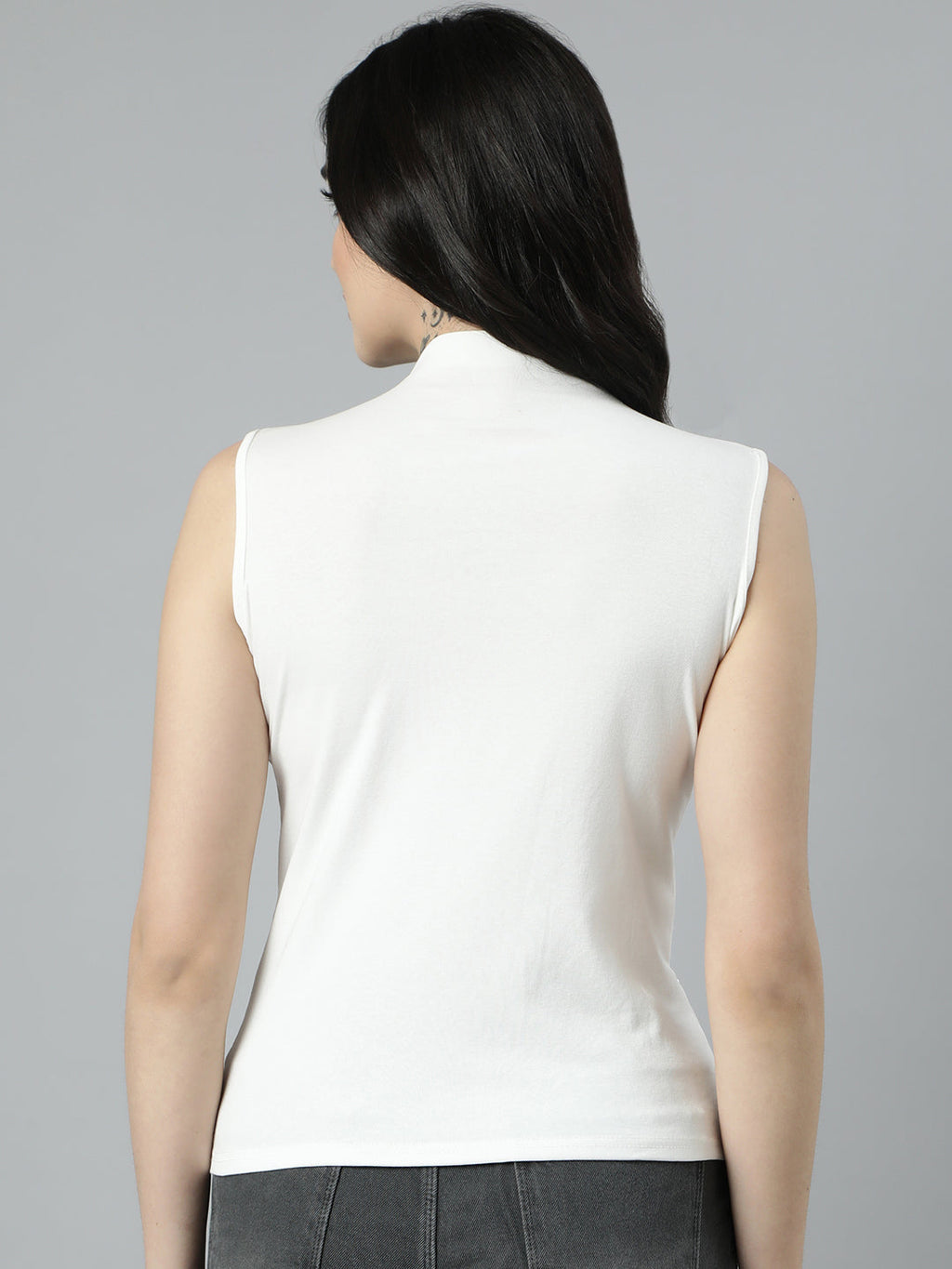Women's Off White High Neck Studded Top