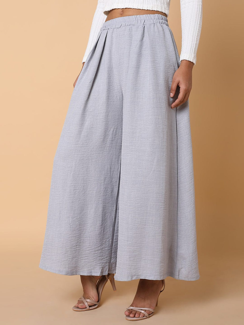 Women's Grey Comfort Loose Fit Parallel Trousers