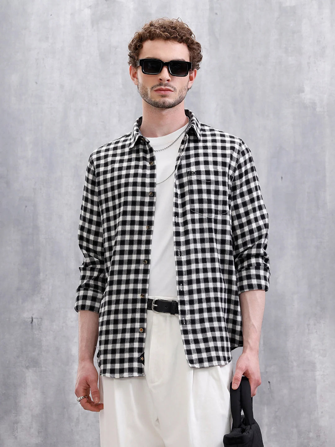 Seersucker Micro Checks Shirt | Black