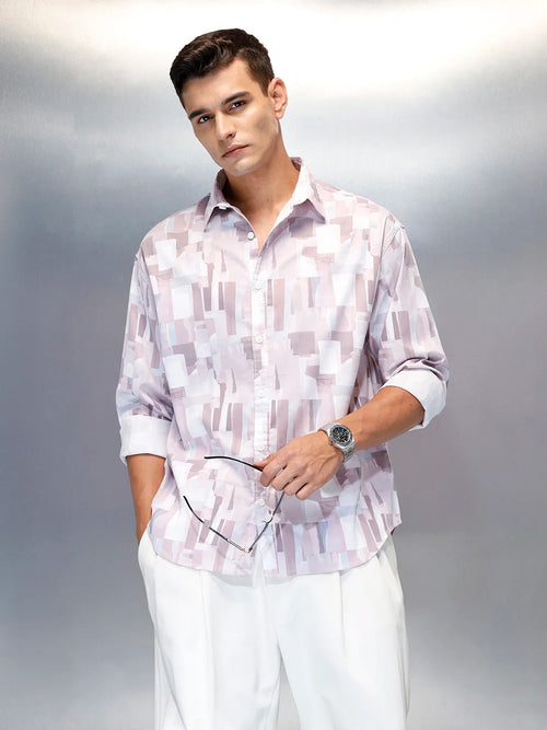 Abstract Aop Printed Oversized Fit Men's Casual Shirt | Pink