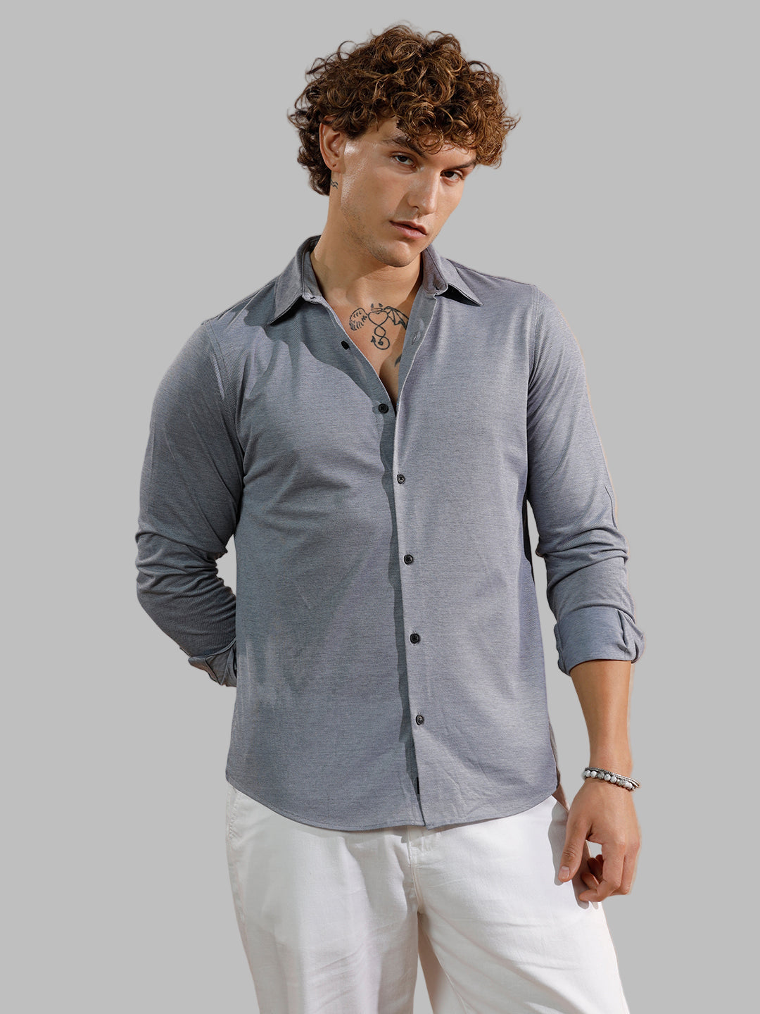 Solid Stretch Slim Fit Shirt | Grey