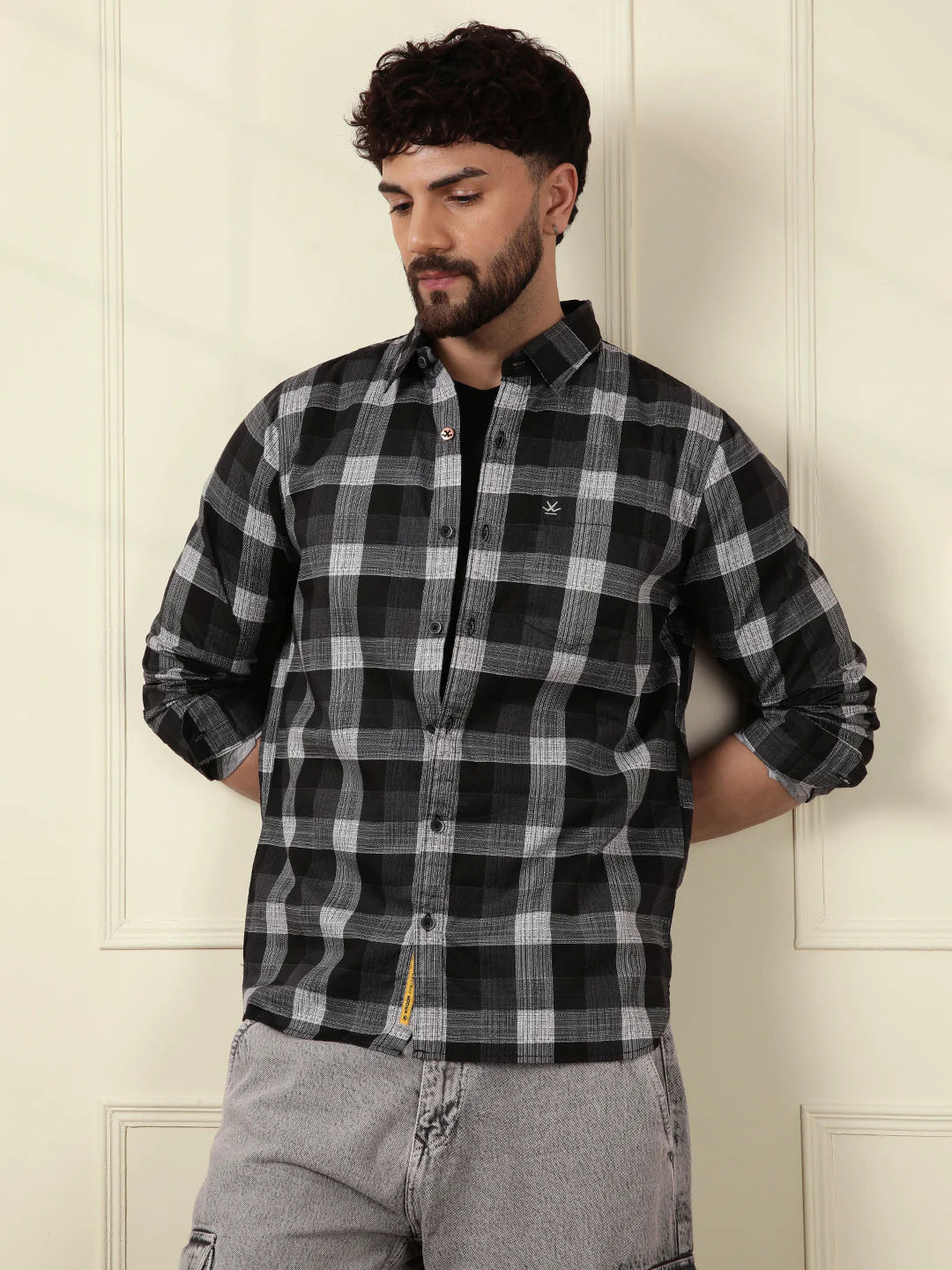 Premium Long Sleeve Checked Black Shirt