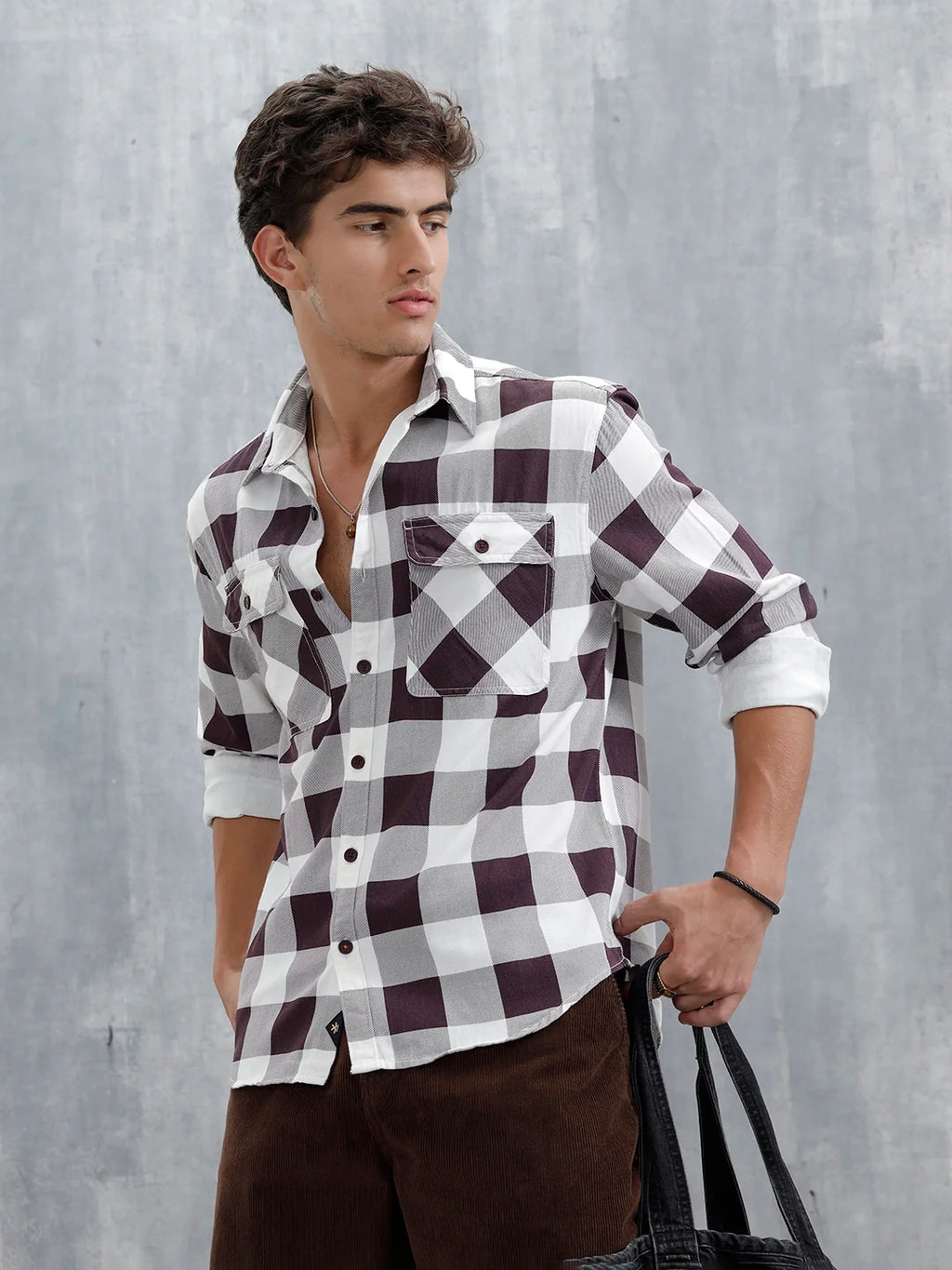 Men Checkered Pattern Comfort Fit Shirt | Brown