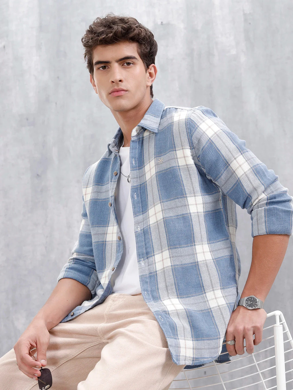 Checkered Pattern Casual Shirt For Men |Blue