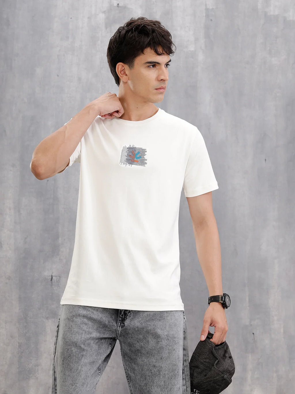 Gold Finish Interlock Tee With Embroidery On Chest  |  White