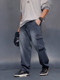 Charcoal loose Fit Cargo Denim | Grey