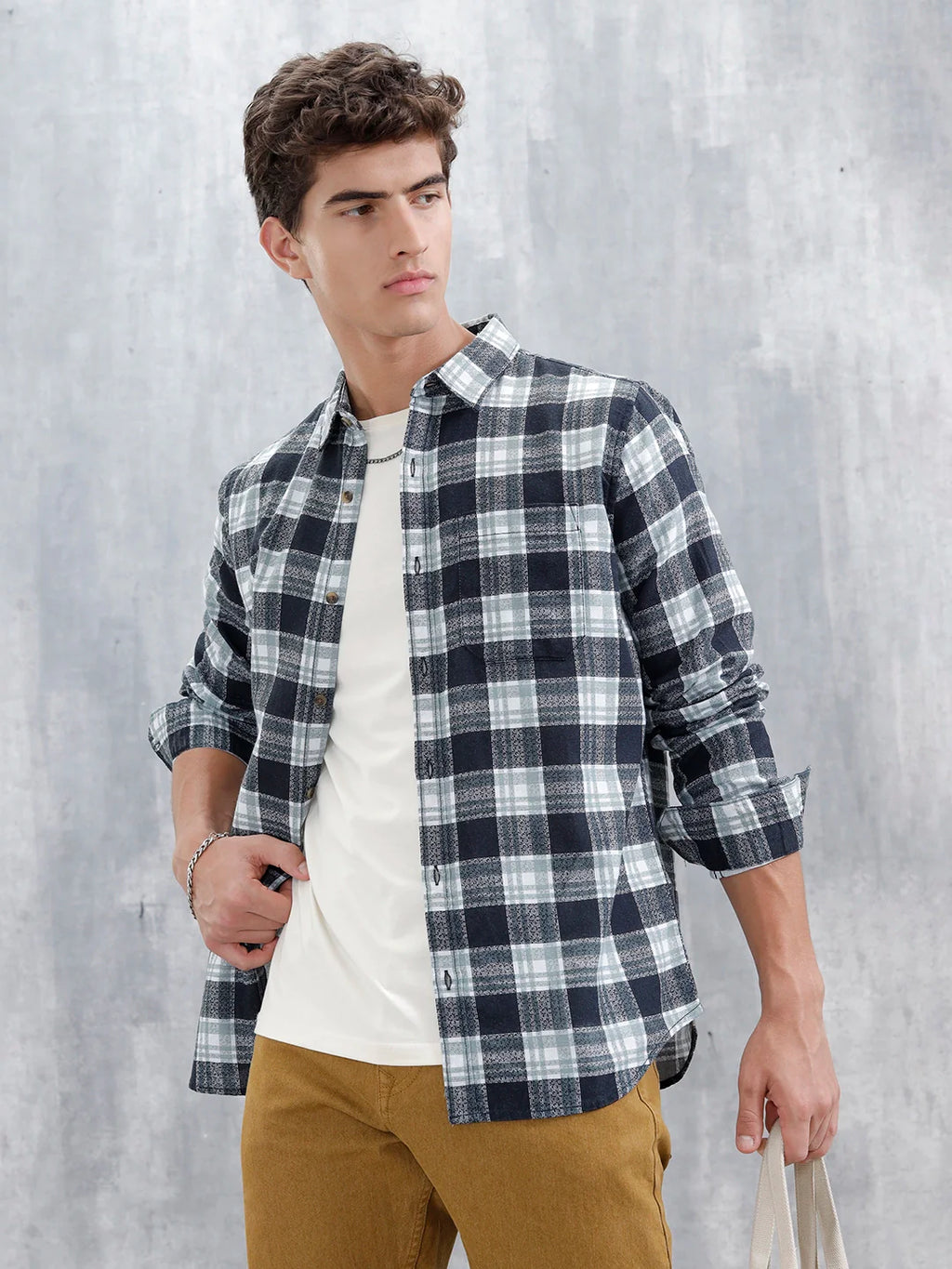 Checkered Pattern Slim Fit Casual Shirt | Blue