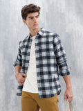 Checkered Pattern Slim Fit Casual Shirt | Blue