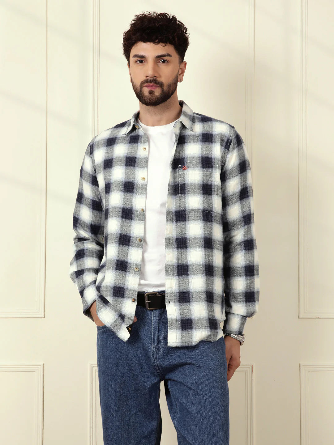 Shadow Checked Herringbone Shirt | Off White