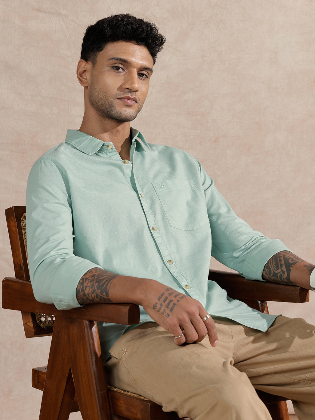 Cotton Slub Solid Shirt | Green