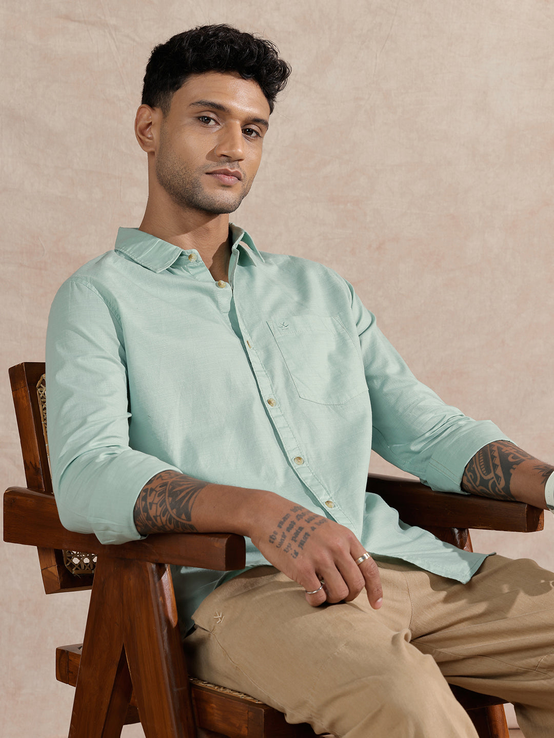Cotton Slub Solid Shirt | Green