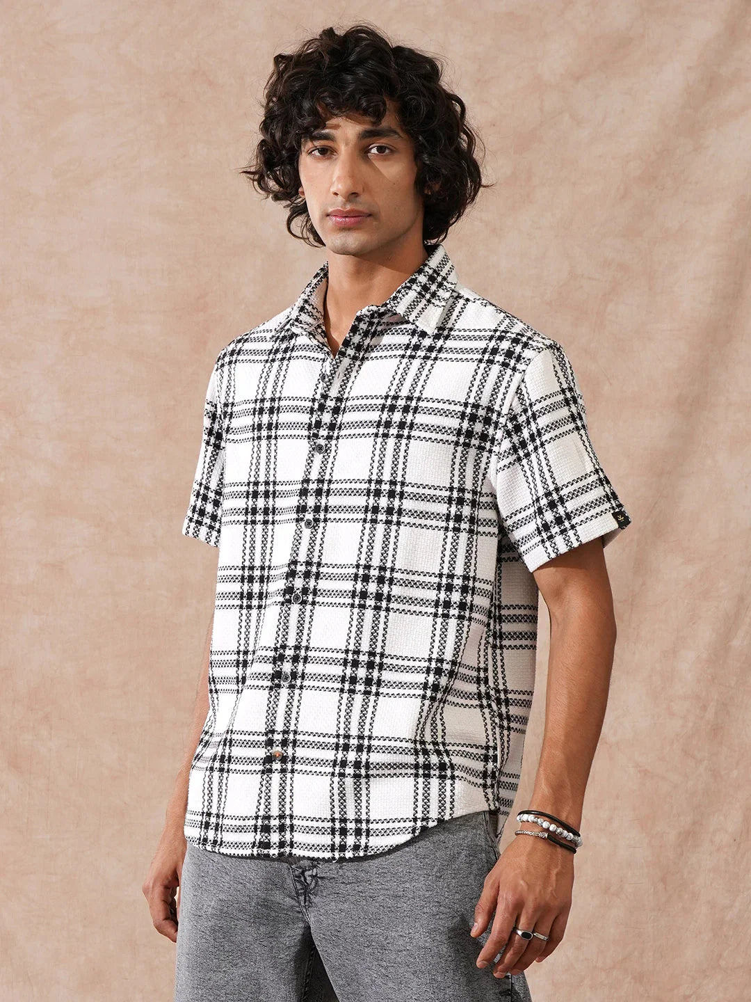 Textured Checks Comfort Fit Shirt | White