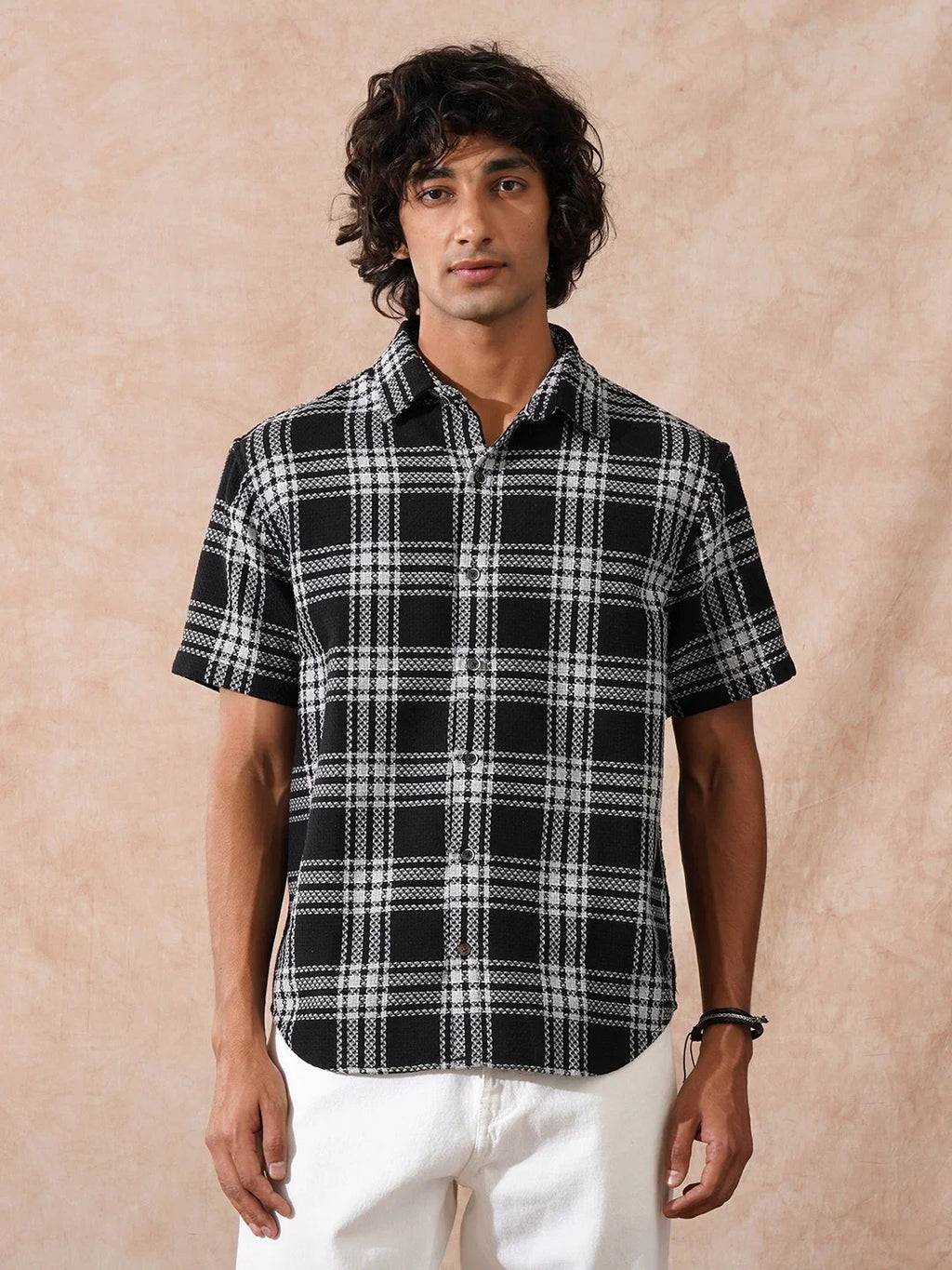 Textured Checks Comfort Fit Shirt | Black