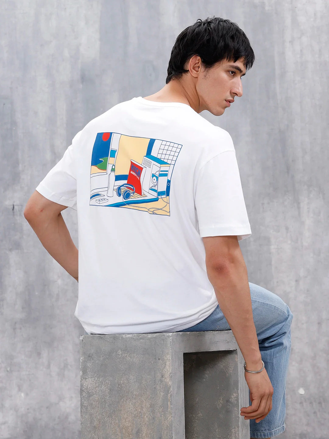 Men’s Casual Oversized Fit Graphic T-Shirt | White