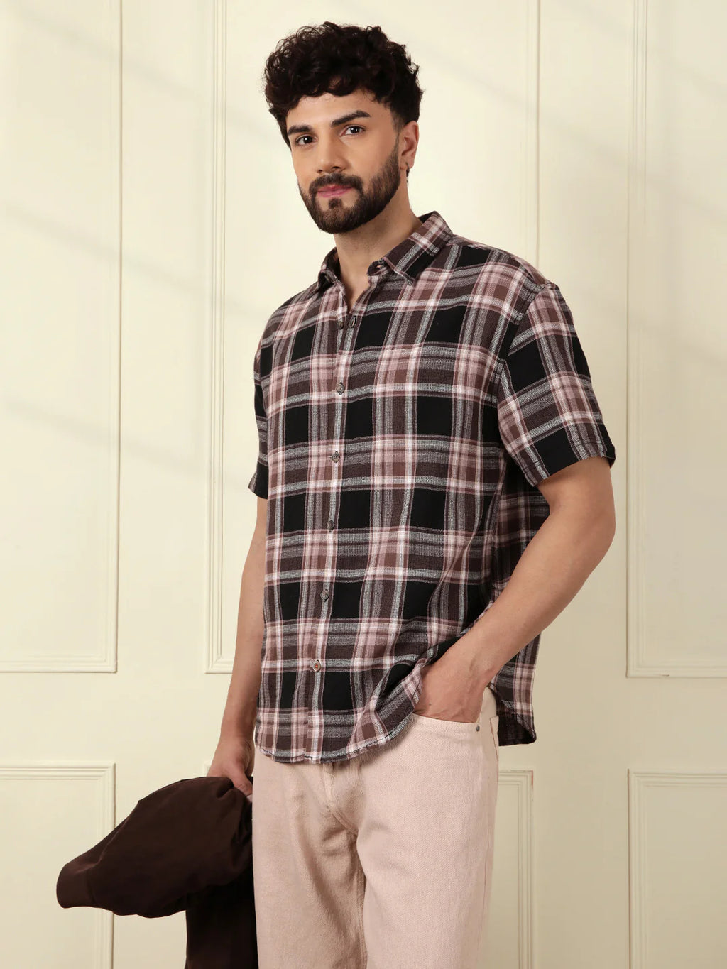 Checked Open Dobby Shirt | Black