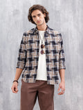 Patchwork Multi-Weave Check Slim Fit Shirt | Black