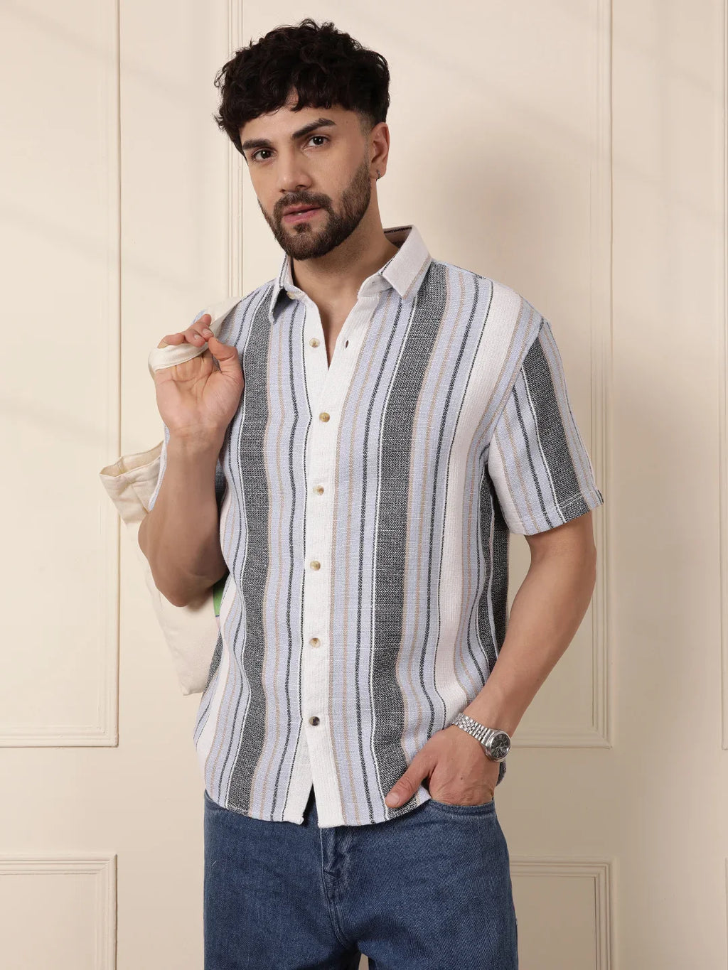 Textured Stripes Comfort Fit Shirt | Blue
